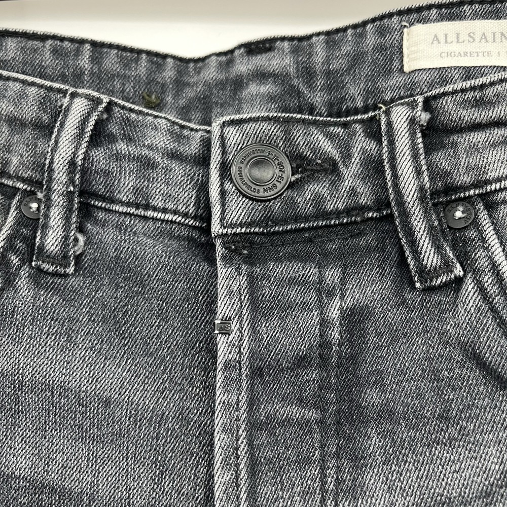 Allsaints Jean Men 30x30 Gray Cigarette Skinny Fit Button Fly Stretch Denim Goth - Picture 4 of 10